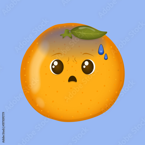 Cute mandarin orange character feeling stressed kawaii citrus anxiety emotion face