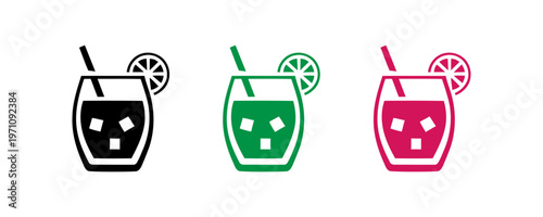 Colorful cocktail glasses with fruit garnishes