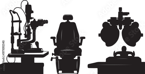 Two black silhouette laboratory microscopes positioned symmetrically facing each other on a white background, symbolizing science and research