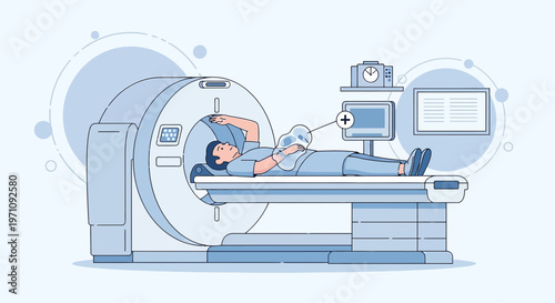 Patient undergoing medical imaging scan in a modern diagnostic machine, healthcare technology concept.