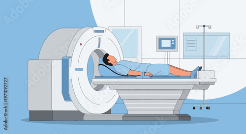 Patient undergoing CT scan in modern medical imaging room with advanced technology