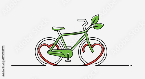Green bicycle with heart shaped wheels.