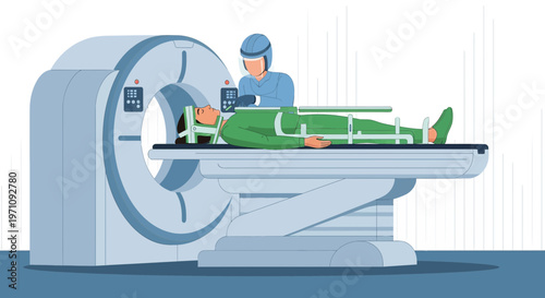Patient undergoing CT scan in modern medical imaging technology