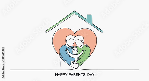 Elderly Couple Embracing Heart Home.