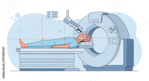 Patient undergoing CT scan with advanced medical equipment for diagnosis