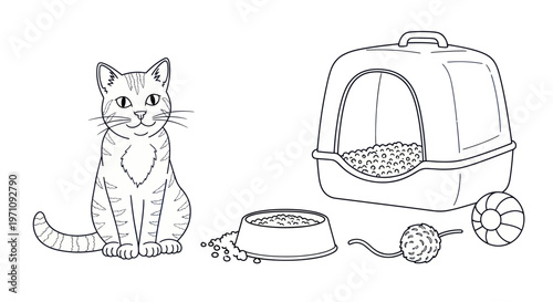 Cat Sitting Next to Pet Carrier.