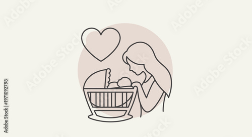 Woman Smiling at Baby in Crib.