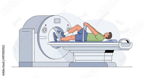 Patient undergoing knee MRI scan in modern diagnostic medical equipment