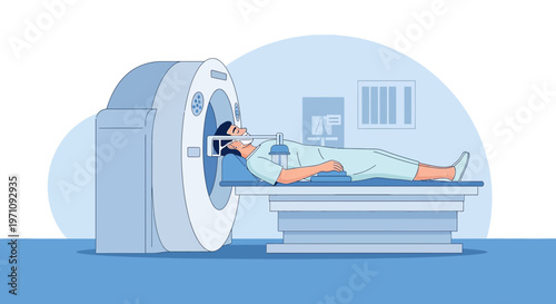 Patient undergoing medical imaging scan in a modern clinic, diagnostic technology