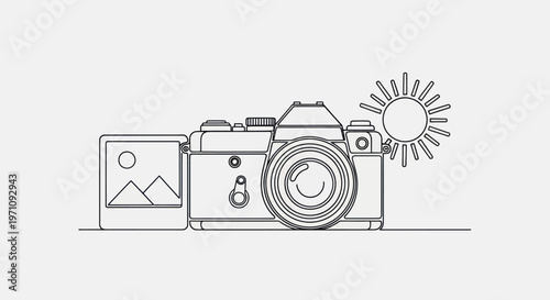 Camera with sun and photograph.