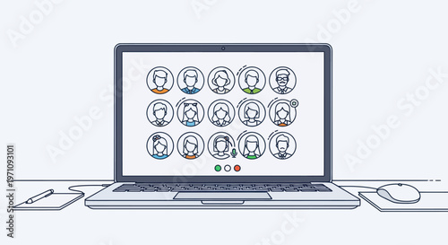 Laptop with Video Conference on Screen.