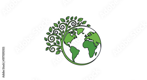 Green Earth Globe with Tree Leaves.