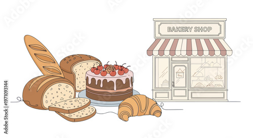 Assorted bakery bread and cake.