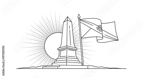 Monument with Flag and Sun.