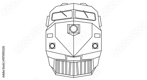 Locomotive front view outline drawing, train engine head, modern diesel electric