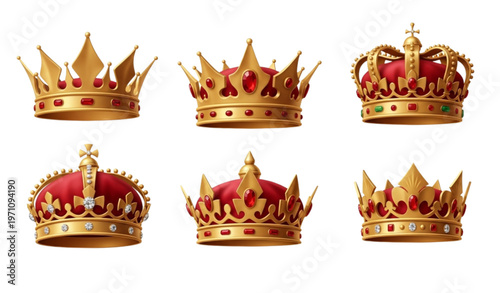 Premium gold crown illustration with royal jeweled crowns for monarchy and luxury design