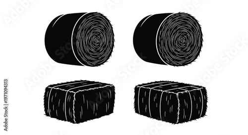 A black and white illustration of hay bales