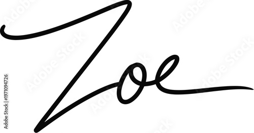 A beautiful black signature of the name Zoe on a white background