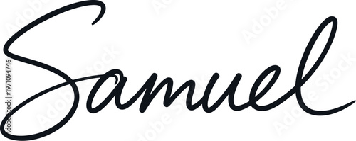 A stylish black signature of the name Samuel on a white background