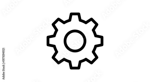 Simple black outline gear icon on a white background, representing mechanics, engineering, and industry.