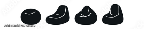 Beanbag chair icon set. bean bag, pouf, floor cushion, lounge seat, soft chair, casual furniture. line, flat and colored vector icon set.