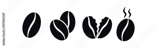 Coffee bean icon set. coffee, bean, roast, espresso, ground, cracked, steaming, cafe, beverage. line, flat and colored vector icon set.