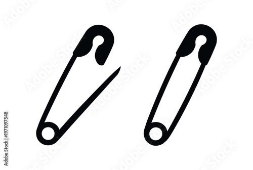 Safety pin icon. safety pin, pin, clasp, fastener, brooch, sewing, clothing accessory. line and flat vector illustration.