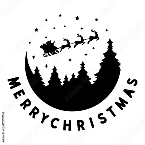 Merry Christmas with Santa Sleigh and Snowy Trees - Festive Holiday Art