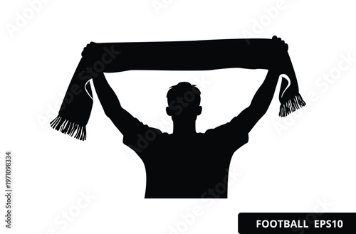 silhouette of a football or soccer fan posing in a stylish bring scarf illustration