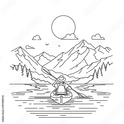 Person in a small boat rowing.