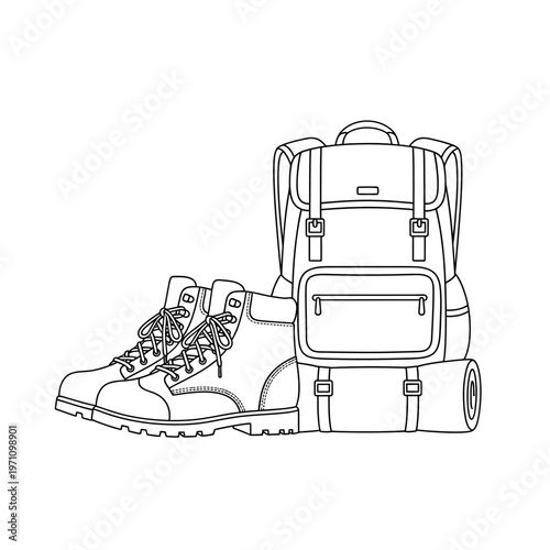 Hiking boot and travel backpack.
