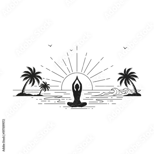Woman Doing Yoga on Beach.
