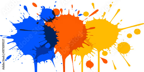 Artistic vector illustration featuring colorful ink splashes and grunge paint splatters with decorative blot patterns and spray texture elements on a creative shape design