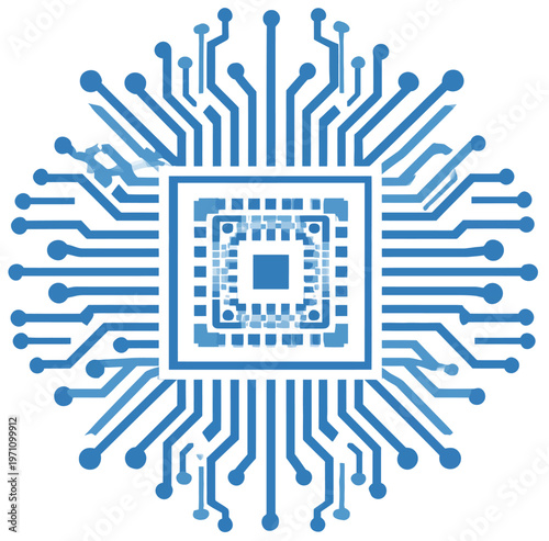 Digital microchip processor abstract circuit board design. AI technology, data processing, computer science concept illustration.