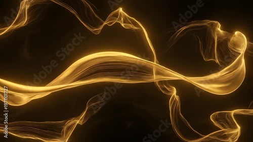 Golden Light Trails on Black Background.
