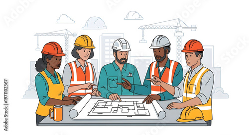 Professional Construction Teamwork Vector Art