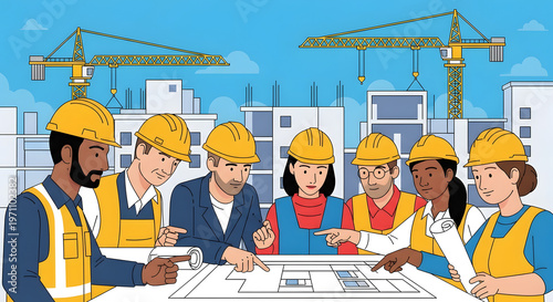 Professional Construction Teamwork Vector Art