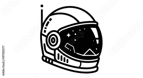 Astronaut helmet with antenna and starry visor space exploration symbol futuristic design element