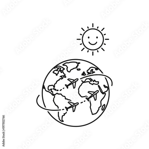 Airplanes flying around the globe.