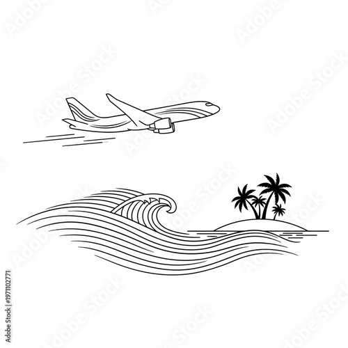 Airplane flying over ocean waves.