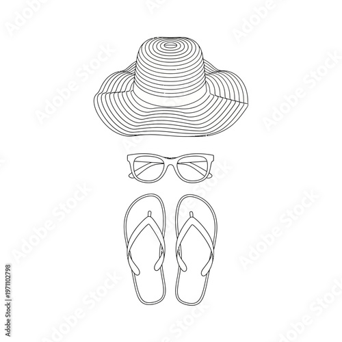 Beach vacation accessories flip flops sunglasses.