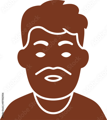 Brown cartoon face with white beard and squinting eyes
