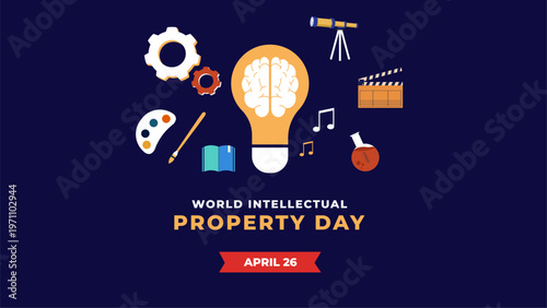 World Intellectual Property Day April 26 Poster with Creative Icons