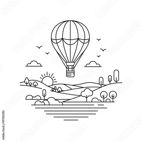 Hot air balloon flying high freely.