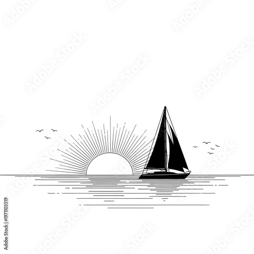 Sailboat on calm water surface.