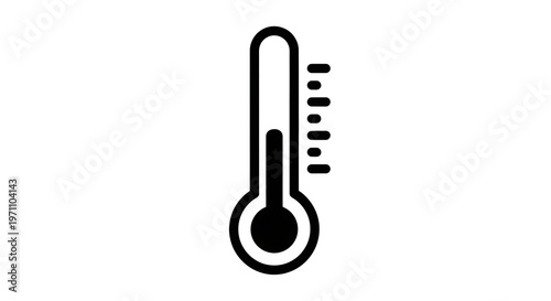 A simple black thermometer icon on a white background indicating temperature