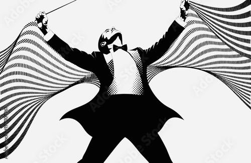 Dynamic Orchestra Conductor Silhouette with Abstract Motion Lines - Professional Music Director Vector for Leadership, Management, Performance Branding, and Arts