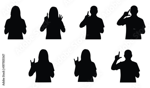 Sign Language Teacher Silhouette Icons Set