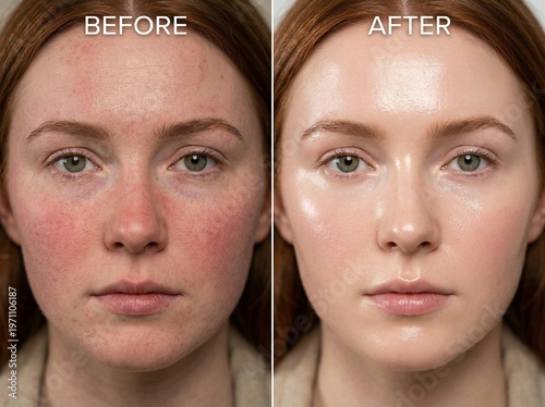 Before and After Skincare Transformation: Natural Skin Texture Pores and Redness vs Hydrated Radiant Glass Skin Glow. Beauty Treatment Comparison, Facial Care, Dermatology, Healthy Glowing Skin. Irish