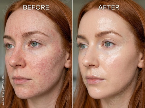Before and After Skincare Transformation: Natural Skin Texture Pores and Redness vs Hydrated Radiant Glass Skin Glow. Beauty Treatment Comparison, Facial Care, Dermatology, Healthy Glowing Skin. Irish